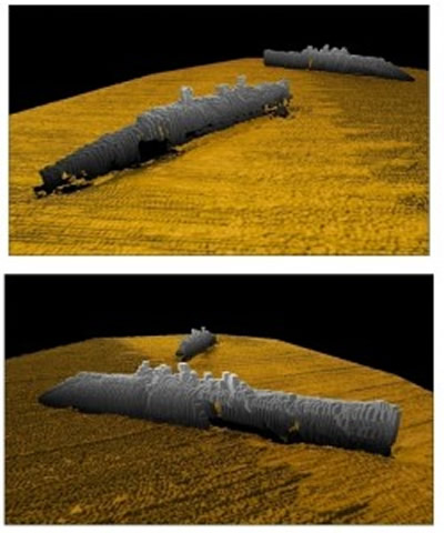 3D sonar images of K4 and K17 on the seabed <em>Picture: EMU Ltd</em>