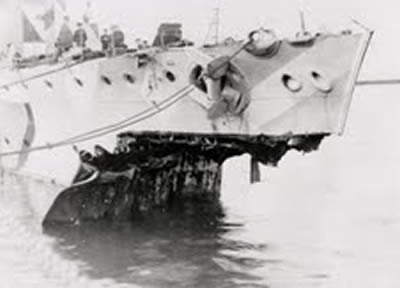 HMS Fearless having hit K17 <em>Picture: The Royal Navy Submarine Museum</em>