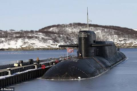 Before the blaze: Russia's nuclear-powered submarine Yekaterinburg pictured earlier this year