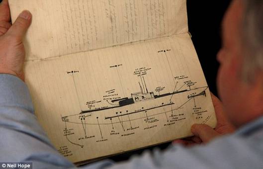 The fading diary was rediscovered by the family of Plymouth-born Naval diver who participated in a year-long salvage operation to raise the world's very first underwater aircraft carrier, HMS M2